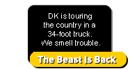 An image of the text that shows up if the user hovers over the image of Donkey Kong in a large truck as part of The Beast Is Back Tour.