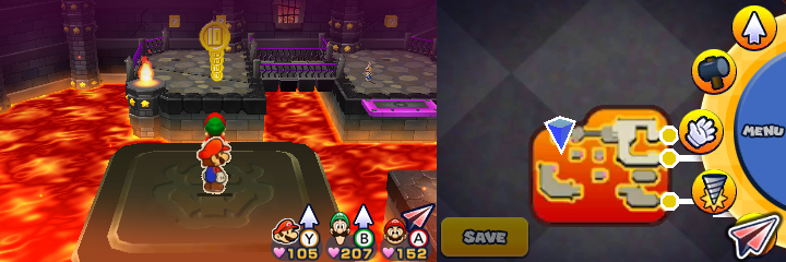 Group near 10 10-Coins in Bowser's Castle of Mario & Luigi: Paper Jam.