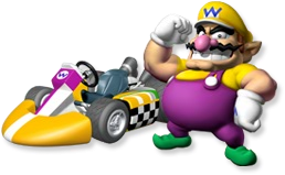Artwork of Wario and his standard kart from Mario Kart Wii