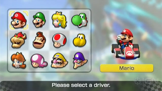 Mario Kart 8 character select screen (from the E3 2013 demo)