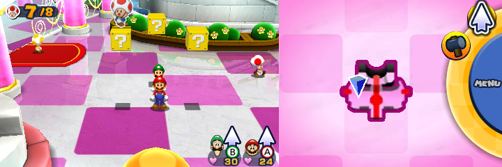 Fourth, fifth and sixth blocks in non-damaged Peach's Castle of Mario & Luigi: Paper Jam.