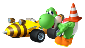 Yoshi, with the Bumble V, in Mario Kart 7.