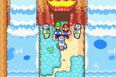 Three Beanbean troops talking with Mario and Luigi