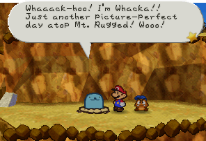 Mario talking to Whacka from Mt. Rugged.