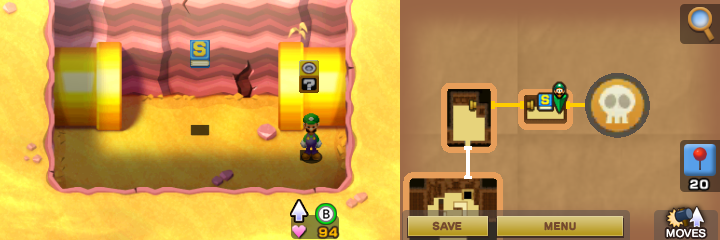 Last block in Guffawha Ruins of Mario & Luigi: Superstar Saga + Bowser's Minions.