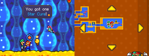 Mario and Luigi getting the red Star Cure from Windsurm in Energy Hold of Mario & Luigi: Bowser's Inside Story.