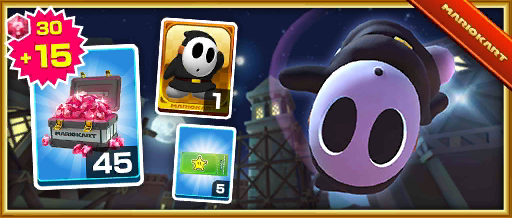 The Black Shy Guy Pack from the 2019 Winter Tour in Mario Kart Tour