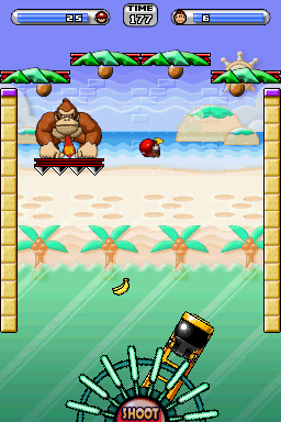 A screenshot of the battle against Donkey Kong in Room 2-DK from Mario vs. Donkey Kong 2: March of the Minis.