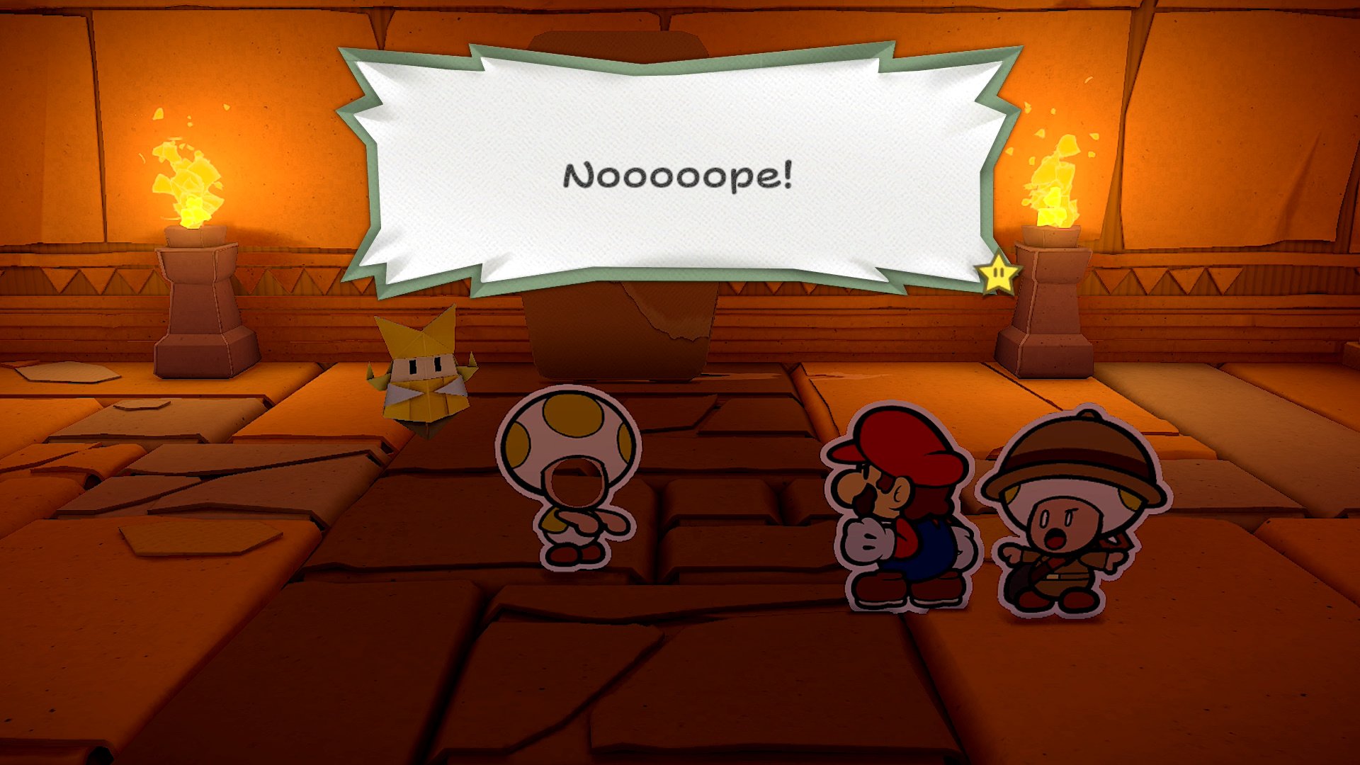 Mario encounters a faceless Toad