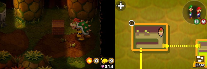 Fifth block in Bumpsy Plains of Mario & Luigi: Bowser's Inside Story + Bowser Jr.'s Journey.