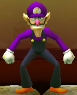 Waluigi as viewed in the Character Museum from Mario Party: Star Rush