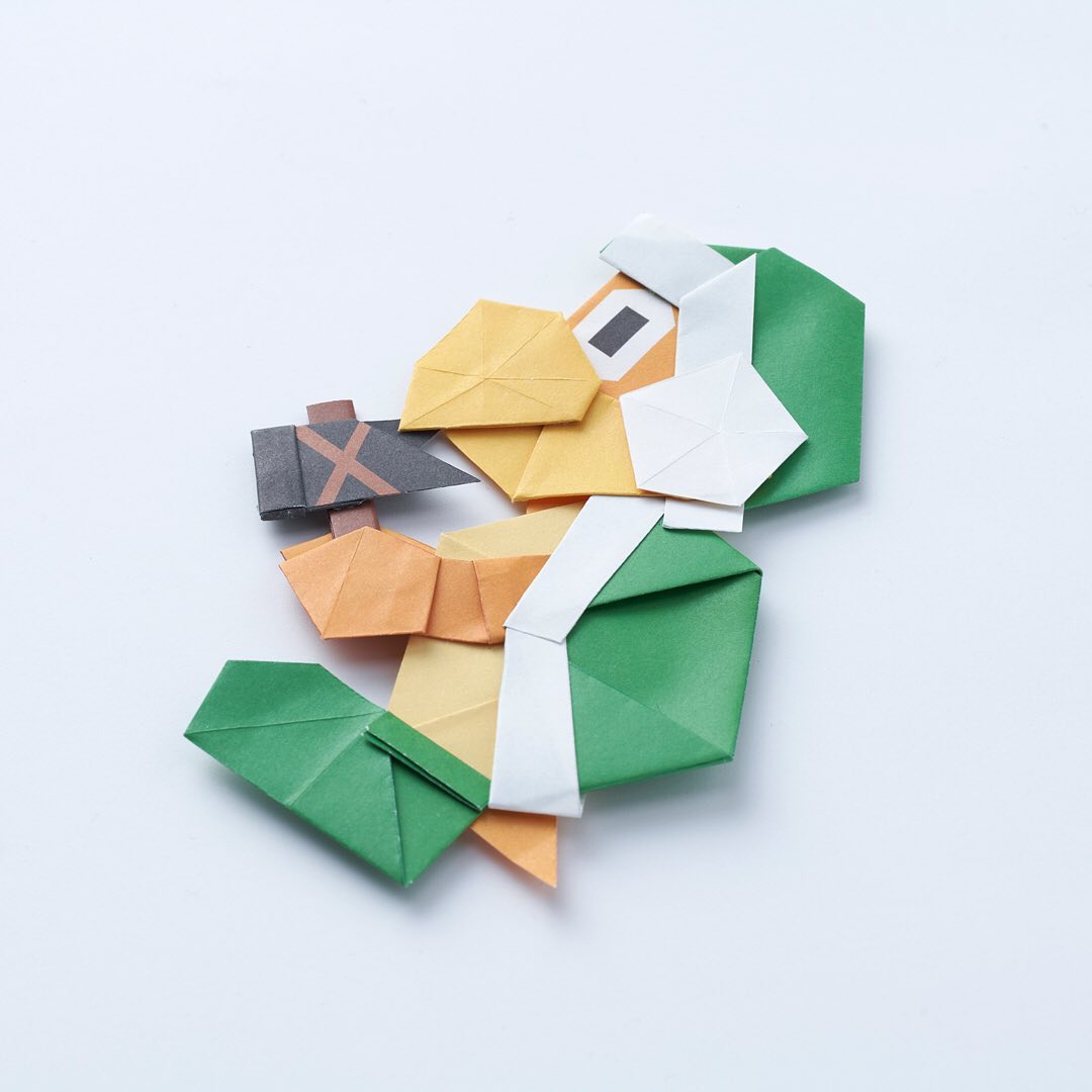 Photo of an origami Hammer Bro craft promoting the game from Nintendo Co., Ltd.'s Instagram account
