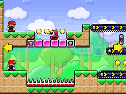 A screenshot of Room 1-4 from Mario vs. Donkey Kong 2: March of the Minis.