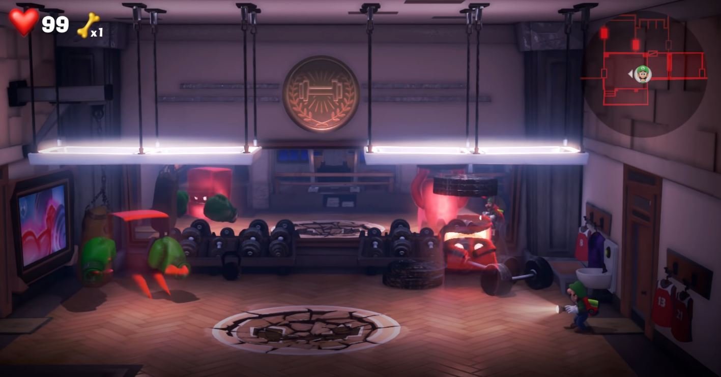 The Weight Room in the Fitness Center in Luigi's Mansion 3