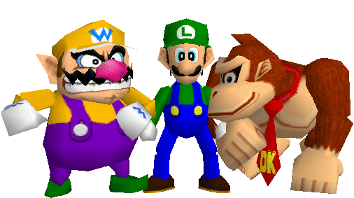 Wario, Luigi, and Donkey Kong in the intro to Mario Party.