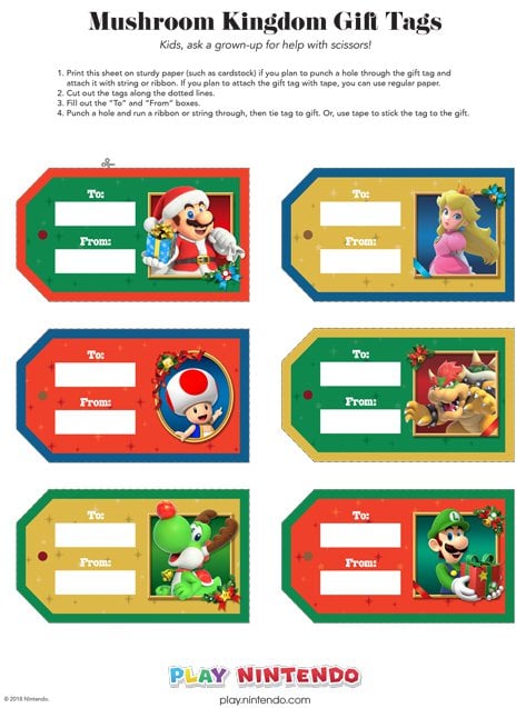 Printable sheet for Mario gift tags