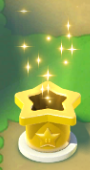 Screenshot of the Gold Star Pipe in Super Mario Run, It has been placed somewhere in the kingdom.