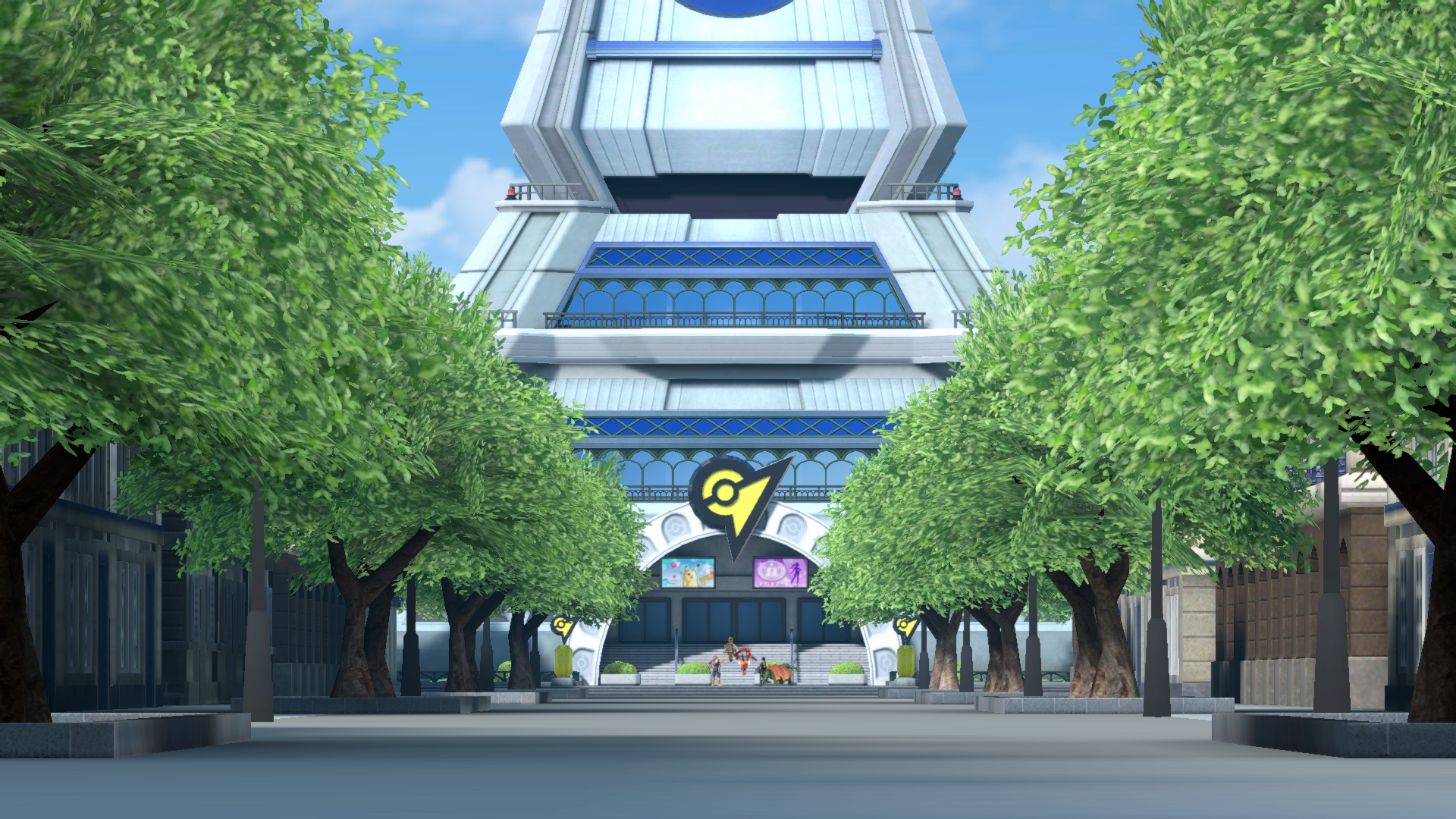 King K. Rool and other fighters at the entrance to Prism Tower