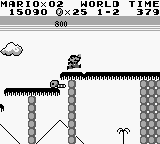 A screenshot of the death of a Bunbun enemy in World 1-2 from Super Mario Land for the Game Boy.