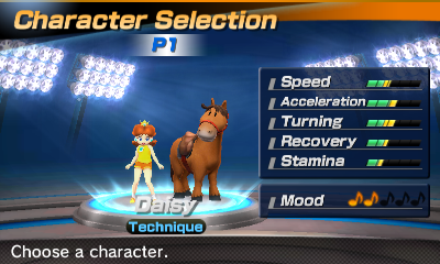 Princess Daisy's stats in the horse racing portion of Mario Sports Superstars