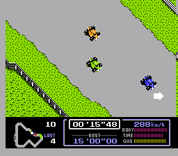 Screenshot of a car using the turbo from Famicom Grand Prix: F1 Race