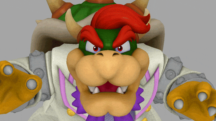 An animated image showing some 3D model actions of Bowser from "ODYSSEY JOURNAL" page of the Japanese website for Super Mario Odyssey.