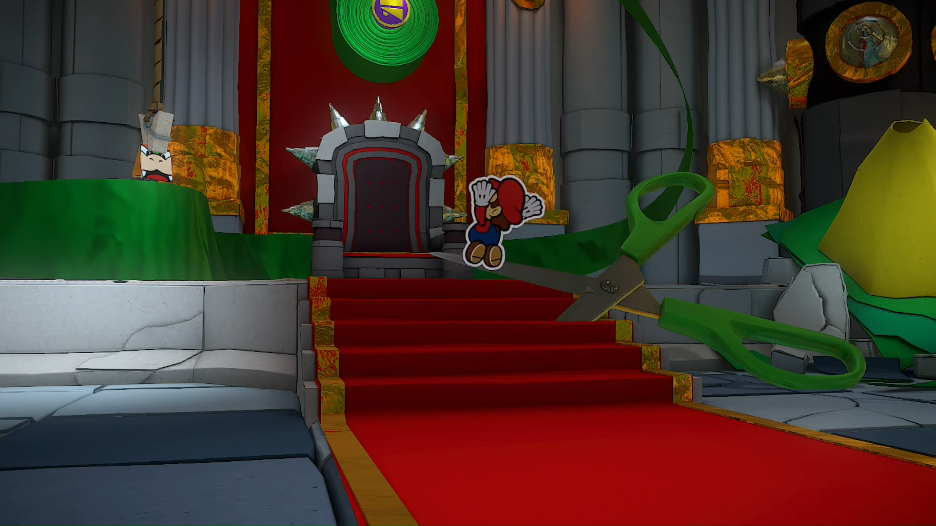 Mario dodges an attack from Scissors