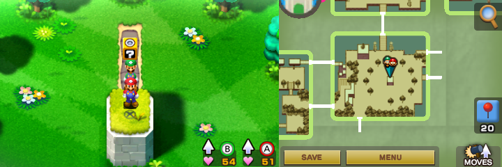 Third block in Beanbean Fields of Mario & Luigi: Superstar Saga + Bowser's Minions.