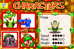 Klump in the character selection menu of Diddy Kong Pilot 2003.