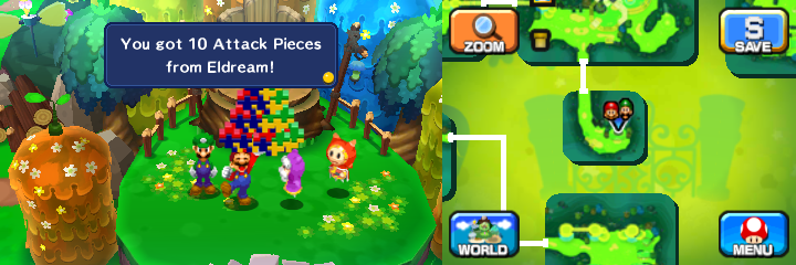 Mario getting all 10 Attack Pieces for the Zee Egg Bros. Attack from Eldream in Mushrise Park of Mario & Luigi: Dream Team.