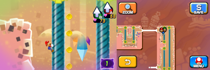 Mario near 4 Coins in Dreamy Dozing Sands accessed by fifth Deco Pi'illo of Mario & Luigi: Dream Team.