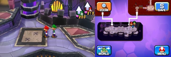 Location of the twelfth and thirteenth beanholes in Neo Bowser Castle (Dream Team's version).