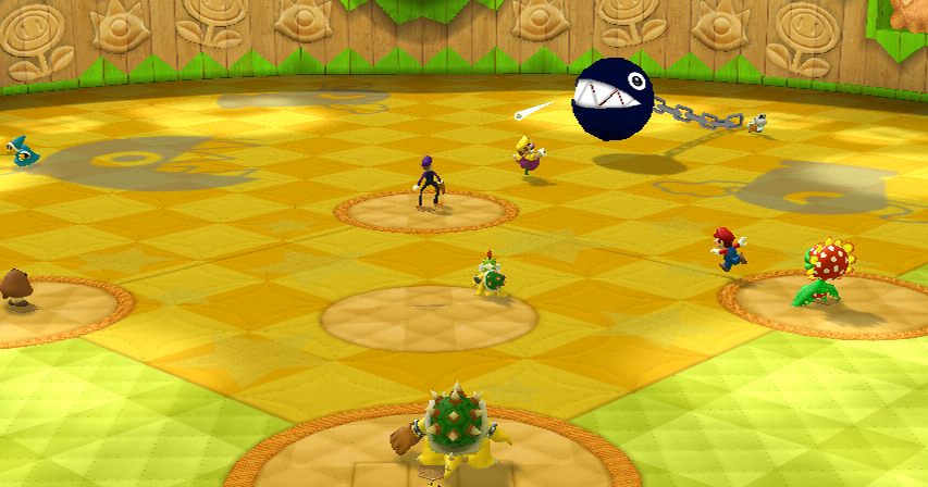 An overview of Bowser Jr. Playroom stadium from Mario Super Sluggers