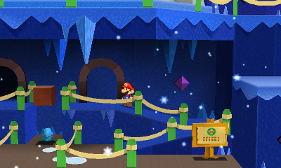 First paperization spot in Bowser's Snow Fort of Paper Mario: Sticker Star.