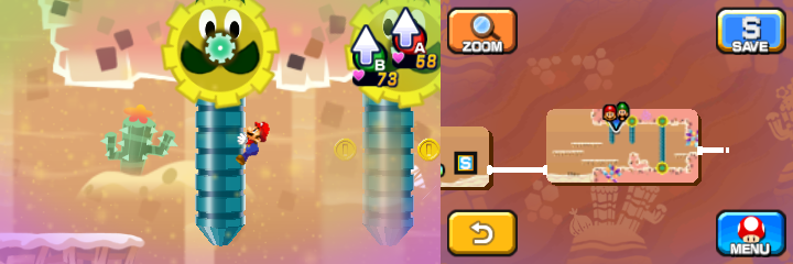 Mario near 2 Coins in Dreamy Dozing Sands accessed by Dreampoint housing the Dream Stone's spirit of Mario & Luigi: Dream Team.