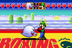 Luigi fighting Big Boo in boxing