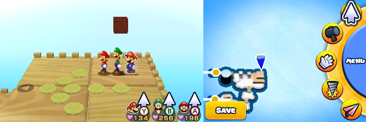 Group near 8 unflipped paper flowers containing a Five Coin each in Mount Brrr of Mario & Luigi: Paper Jam.