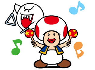 Toad and Boo dancing to the Super Mario Bros. theme.