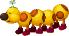 Sprite of Wiggler after all his segments are yellow in Mario & Luigi: Superstar Saga + Bowser's Minions.