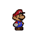 Mario using his hammer in Paper Mario.