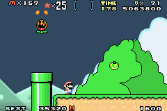 Screenshot of the Fall Pumpkin Head version of Jumping Fire Piranha Plant, from Super Mario World: Super Mario Advance 2