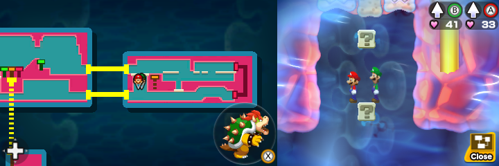 Fifth and sixth blocks in Pump Works of Mario & Luigi: Bowser's Inside Story + Bowser Jr.'s Journey.