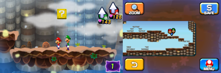 Third block in Dreamy Mount Pajamaja accessed by a second Mega Pi'illo (named Lowe) of Mario & Luigi: Dream Team.