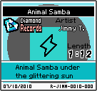 The shelf sprite of one of Jimmy T's records (Animal Samba) in the game WarioWare: D.I.Y., as it appears on the top screen.