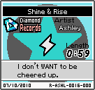 The shelf sprite of one of Ashley's records (Shine & Rise) in the game WarioWare: D.I.Y., as it appears on the top screen.