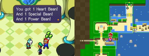 Mario and Luigi getting a Heart Bean, a Special Bean and a Power Bean from Kuzzle in Plack Beach