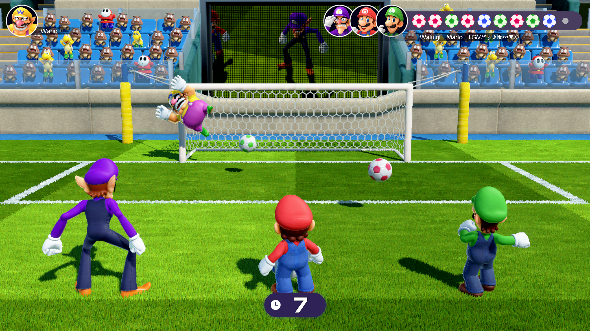 GOOOOOOOAL!! Solo side: Play as the goalie and block shots. Team side: Play as the kickers, and try to make 10 goals.