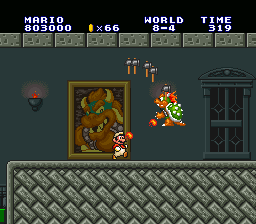 Mario facing Bowser's Brother in the Super Mario All-Stars version of Super Mario Bros.: The Lost Levels.