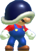 Super Mario wearing a Buzzy Shell