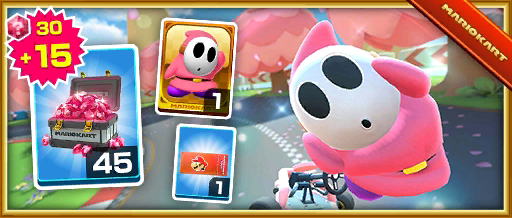 The Pink Shy Guy Pack from the Valentine's Tour in Mario Kart Tour